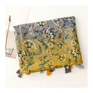 Floral Two Tone Ombre Vintage Inspired Gray/Yellow Women's Scarf Shawl Wrap